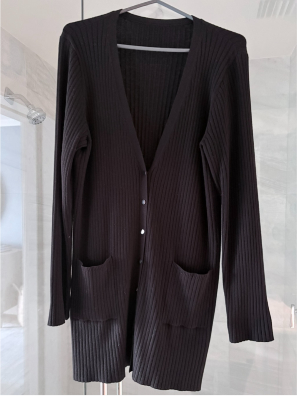 Eileen Fisher Black Ribbed Cardigan L-XL
